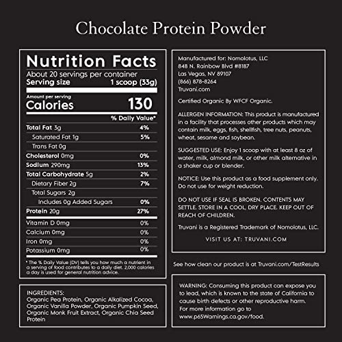 Truvani Organic Vegan Protein Powder Chocolate - 20g of Plant Based Protein, Organic TruvaniBuy Supplements Australia