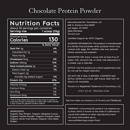 Truvani Organic Vegan Protein Powder Chocolate - 20g of Plant Based Protein, Organic TruvaniBuy Supplements Australia