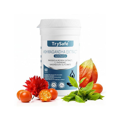 TrySafe 1100MG Cortisol Supplements for Women and Man with 600MG Ashwagandha, 200MG Rhodiola Rosea, 200MG L-Theanine, 100MG Magnesium Glycinate | for Healthy Stress Response*, Mood* TrySafeBuy Supplements Australia