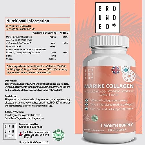 Hydrolysed Marine Collagen 700mg with Hyaluronic Acid, Vitamin C, Vitamin E, Copper & Biotin G R O U N D E D COFFEE SCRUBBuy Supplements Australia