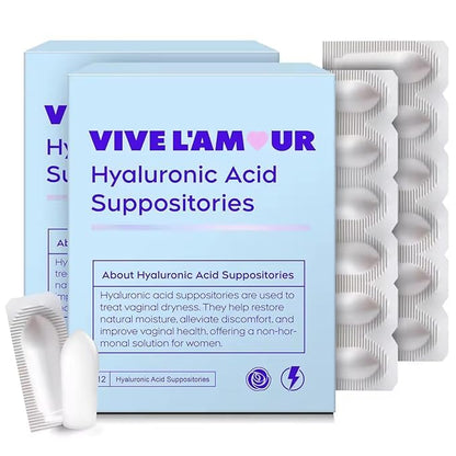 Vive L'Amour 15mg Hyaluronic Acid Vaginal Suppositories (2-Pack, 24 Count), Vaginal Moisturizer, Continuous Hydration, Relieves Vaginal Dryness, Restores Natural Softness & Elasticity, Vaginal Health Vive L'AmourBuy Supplements Australia