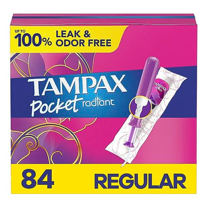 Tampax Pocket Radiant Compact Plastic Tampons, With LeakGuard Braid, Regular Absorbency