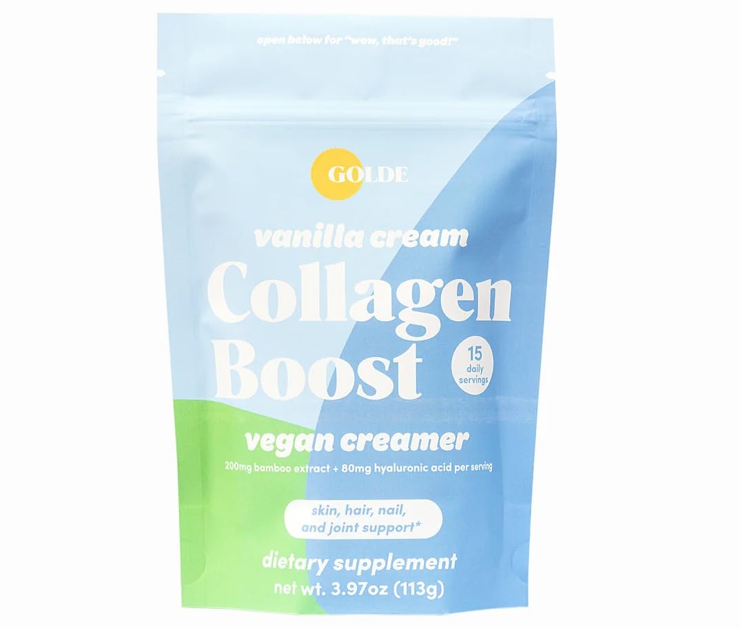 GOLDE - Collagen Boost Vegan Creamer - Vanilla Cream - Plant Based Collagen Supplement w/Hyaluronic Acid, Biotin, & Bamboo Extract - Zero Sugar - Supports Hair, Skin, & Nail Health - 15 Servings GOLDEBuy Supplements Australia