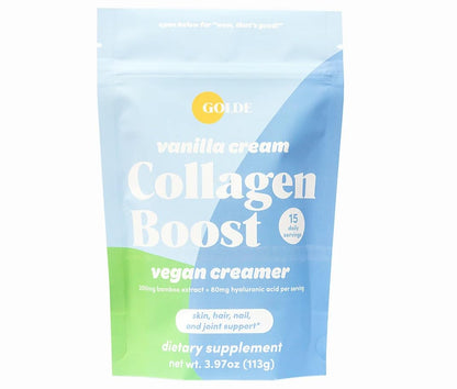 GOLDE - Collagen Boost Vegan Creamer - Vanilla Cream - Plant Based Collagen Supplement w/Hyaluronic Acid, Biotin, & Bamboo Extract - Zero Sugar - Supports Hair, Skin, & Nail Health - 15 Servings GOLDEBuy Supplements Australia