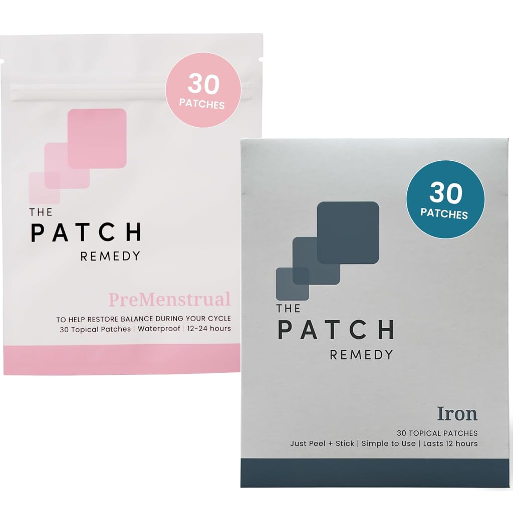 The Patch Remedy Period Patch & Iron Patches Kit - 30 PMS Menstrual Patches for Women with Vitex Chasteberry, Magnesium, Evening Primrose Oil, Dong Quai Extract, Curcumin, Vitamin B6 & E, Iron The Patch RemedyBuy Supplements Australia