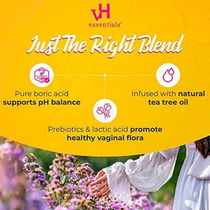 vH essentials Boric Acid + Tea Tree Vaginal Suppositories - Prebiotics Formula with Lactic Acid vH essentialsBuy Supplements Australia