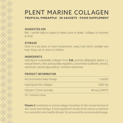 Plent Pure Marine Collagen Tropical Pineapple - Stay Beautiful - 5G Collagen Peptides Daily PlentBuy Supplements Australia