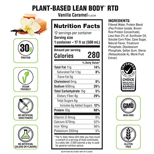 Lean Body Ready-to-Drink, Plant-Based Vegan Vanilla Caramel Protein Shake, 30g Protein LabradaBuy Supplements Australia