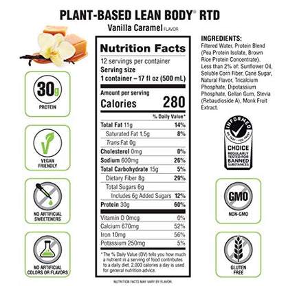 Lean Body Ready-to-Drink, Plant-Based Vegan Vanilla Caramel Protein Shake, 30g Protein LabradaBuy Supplements Australia
