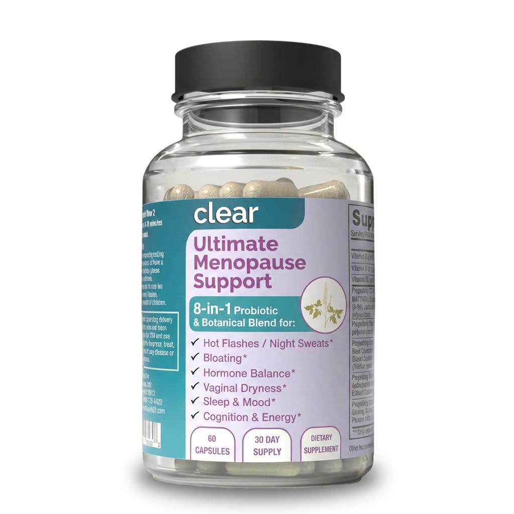 Clear Menopause Support for Women | 25-in-1 Formula with Black Cohosh, Dong Quai, Pre & Probiotics | Hot Flashes, Night Sweats, Mood, Sleep & Digestion | Hormone-Free | Made in USA | 60 Capsules Clear ProbioticsBuy Supplements Australia