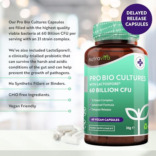 60 Billion CFU Probiotic Cultures - Scientifically Backed Lactospore® for Good Gut Flora NutravitaBuy Supplements Australia