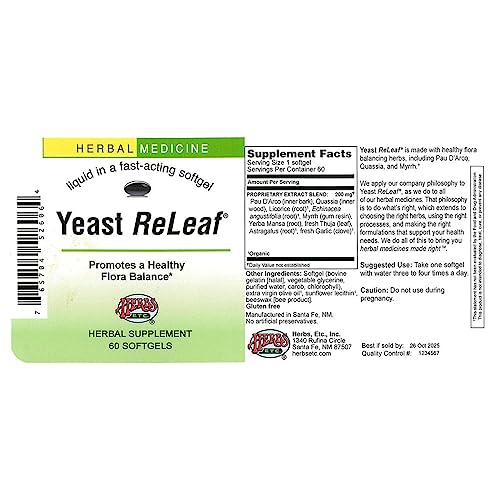 Herbs Etc, Yeast Releaf, 60 Capsules Herbs Etc.Buy Supplements Australia