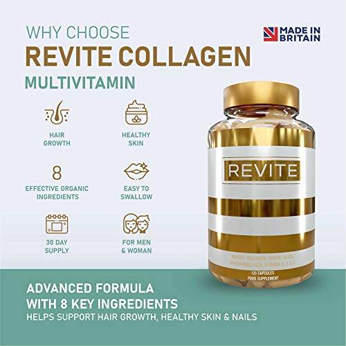 Marine Collagen Capsules 2000mg, Hyaluronic Acid, Silica, Biotin, Vitamin A, E & C Hair ReviteBuy Supplements Australia