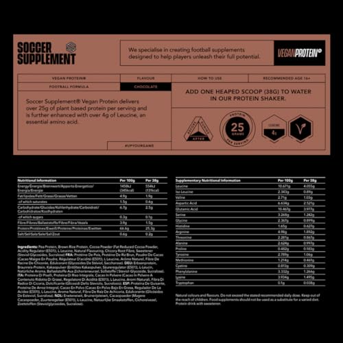 Soccer Supplement Vegan Protein Powder - 25g's of Protein per Serving, Chocolate Flavour SOCCER SUPPLEMENTBuy Supplements Australia