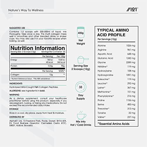 Marine Collagen Powder Supplement - 400g - Wild-Caught Canadian Marine Collagen - Unflavoured - Types 1 & 3 Hydrolysed Collagen ALPHA01Buy Supplements Australia