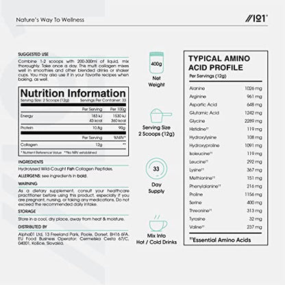 Marine Collagen Powder Supplement - 400g - Wild-Caught Canadian Marine Collagen - Unflavoured - Types 1 & 3 Hydrolysed Collagen ALPHA01Buy Supplements Australia