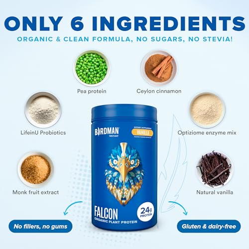 BIRDMAN Falcon Organic Vegan Protein Powder Vanilla, 24g Protein, Sugar Free, Probiotics BIRDMANBuy Supplements Australia