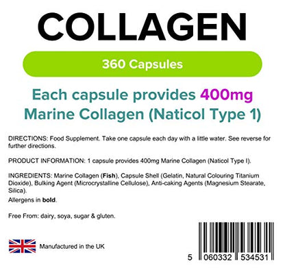 Lindens Collagen (Marine) 400mg Capsules 360 Pack - UK Manufacturer, Letterbox Friendly LindensBuy Supplements Australia