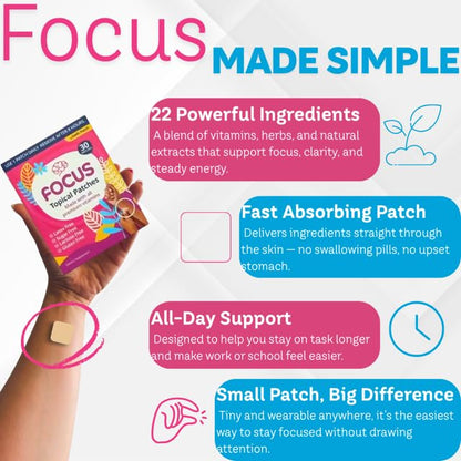 Swift Patch Focus Patch for Adults (30 Day Supply) + Proprietary Blend (Men and Women) - Help Kids and Adults Focus with Patches 22 Ingredients with Proprietary Formula Ultimate Swift PatchBuy Supplements Australia