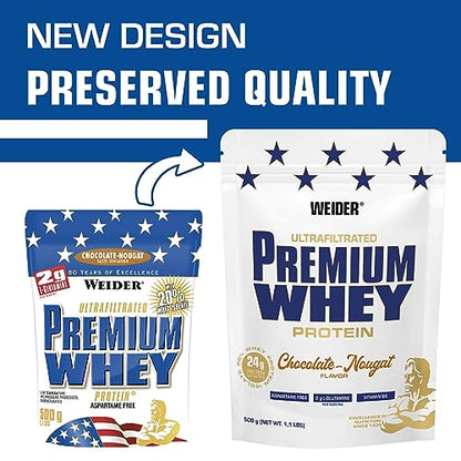 Weider Premium Whey (500g) Chocolate-Nougat Flavour. Ultrafiltrated Proteins from Whey Protein WeiderBuy Supplements Australia