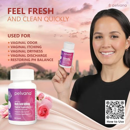 Pelvana Boric Acid Suppositories for Women 30 - for Vaginal pH Balance, Odor Control, Itching, & Discharge PelvanaBuy Supplements Australia