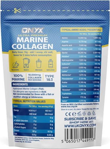 Onyx Marine Collagen Powder 10000mg (Type I & III) | Wild-Caught Arctic Cod ONYX INGREDIENTS 101Buy Supplements Australia