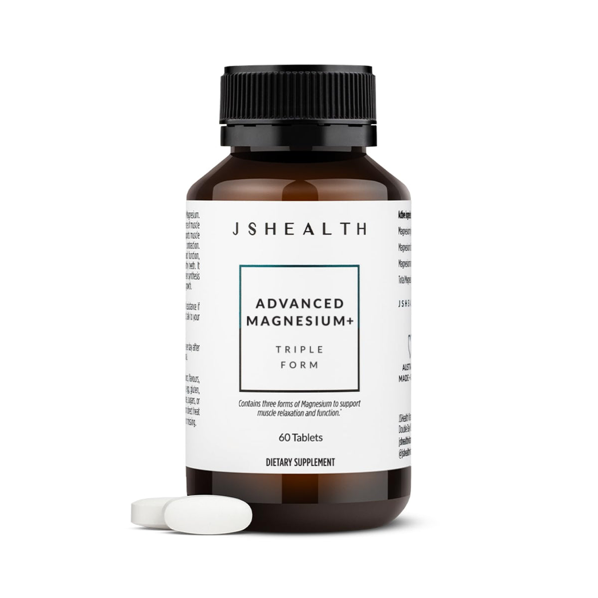 JSHealth Vitamins Advanced Magnesium Supplements with Magnesium Glycinate & Citrate for Muscle Relaxation (60 Tablets) JSHealthBuy Supplements Australia