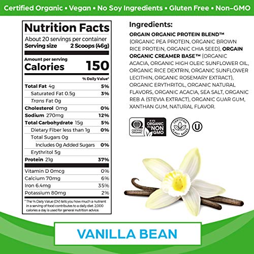 Orgain Organic Vegan Protein Powder, Vanilla Bean - 21g Plant Based Protein, Gluten Free OrgainBuy Supplements Australia