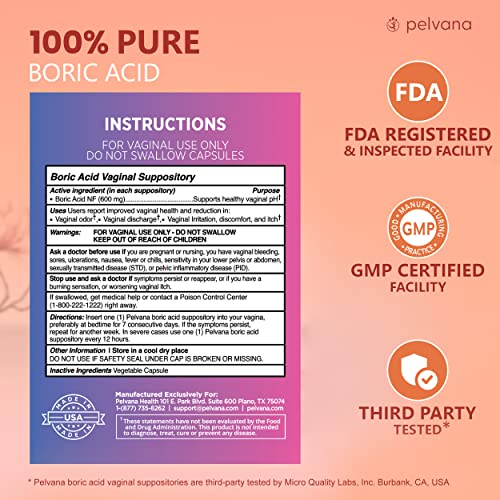 Pelvana Boric Acid Suppositories for Women 30 - for Vaginal pH Balance, Odor Control, Itching, & Discharge PelvanaBuy Supplements Australia