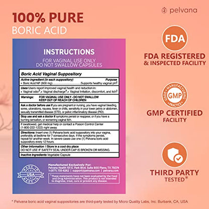Pelvana Boric Acid Suppositories for Women 30 - for Vaginal pH Balance, Odor Control, Itching, & Discharge PelvanaBuy Supplements Australia