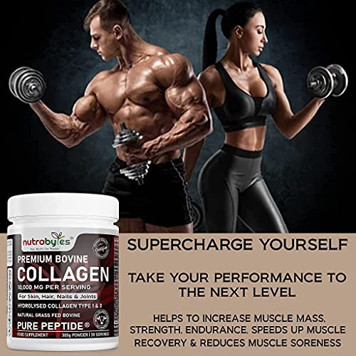 Pure Hydrolysed Collagen Powder 10000mg Bovine Type 1 & 3 Unflavoured|High Strength Protein Peptides for Women & Men NUTRABYTESBuy Supplements Australia