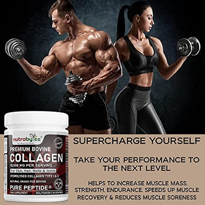 Pure Hydrolysed Collagen Powder 10000mg Bovine Type 1 & 3 Unflavoured|High Strength Protein Peptides for Women & Men NUTRABYTESBuy Supplements Australia
