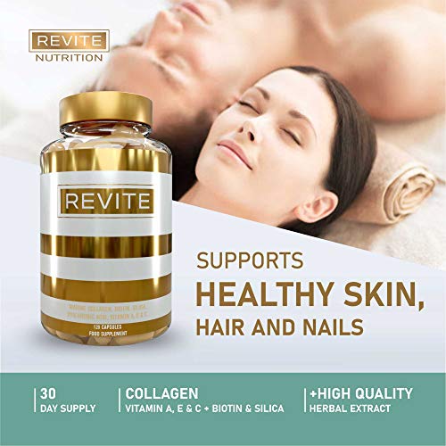 Marine Collagen Capsules 2000mg, Hyaluronic Acid, Silica, Biotin, Vitamin A, E & C Hair ReviteBuy Supplements Australia