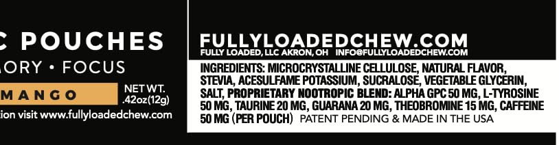 Fully Loaded Alpha Fuel Nootropic Pouches (Mango Fuel) - 5 cans, 15 Pouches per can - Energy Pouches containing Caffeine and nootropic Blend Fully Loaded BullseyeBuy Supplements Australia