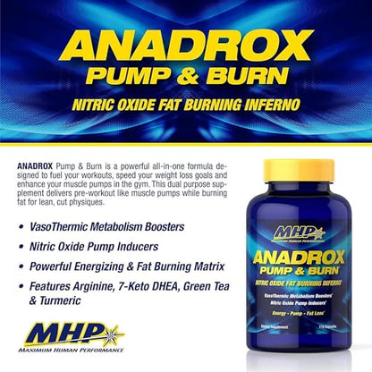 MHP Anadrox Pump & Burn, Nitric Oxide Fat Burning Inferno, 112 capsules Maximum Human PerformanceBuy Supplements Australia