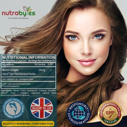 High Strength Marine Collagen Capsules - 1250mg Hydrolysed Collagen Supplement NUTRABYTESBuy Supplements Australia