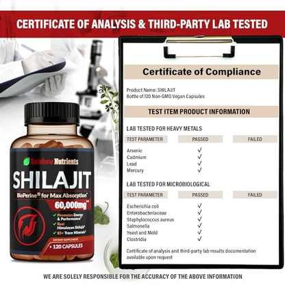 Pure Himalayan Shilajit Capsules Supplement (60,000mg+ Absorption Enhancer+50% Rainbow Nutrients, LLCBuy Supplements Australia