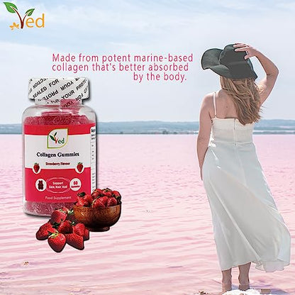 Ved Collagen Gummies; Chew Gummies Strawberry Flavour, Raw Unfiltered Collagen Gummies VedBuy Supplements Australia