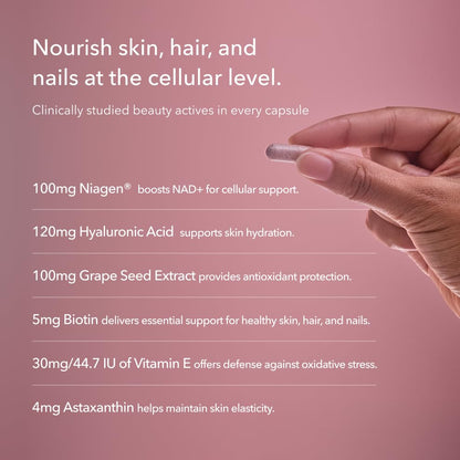 TRU NIAGEN 1,000mg + Beauty Bundle. A Full-Spectrum Bundle for Clinical-Strength Daily NAD+ Support and targeted Beauty Actives for Healthy Skin, Hair, and Nails at The Cellular Level. TRU NIAGENBuy Supplements Australia