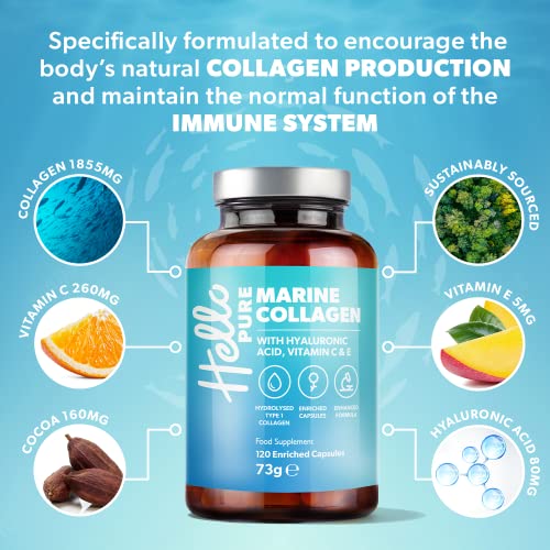 Marine Collagen Capsules - 1855mg - 120 Capsules - Enriched with Hyaluronic Acid & Vitamins C & E Hello PureBuy Supplements Australia