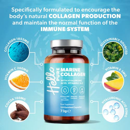 Marine Collagen Capsules - 1855mg - 120 Capsules - Enriched with Hyaluronic Acid & Vitamins C & E Hello PureBuy Supplements Australia