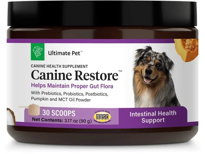 Ultimate Pet Nutrition Canine Restore, Gut Health Supplement with Prebiotics, Probiotics, & Postbiotics for Digestive Health & Immunity Support, Vet Formulated Powder Food Topper ULTIMATE PET NUTRITIONBuy Supplements Australia