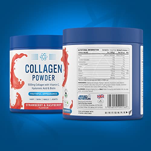Applied Nutrition Collagen Powder - Strawberry & Raspberry Flavour - 5000mg Hydrolysed Bovine Flavoured Collagen Applied NutritionBuy Supplements Australia
