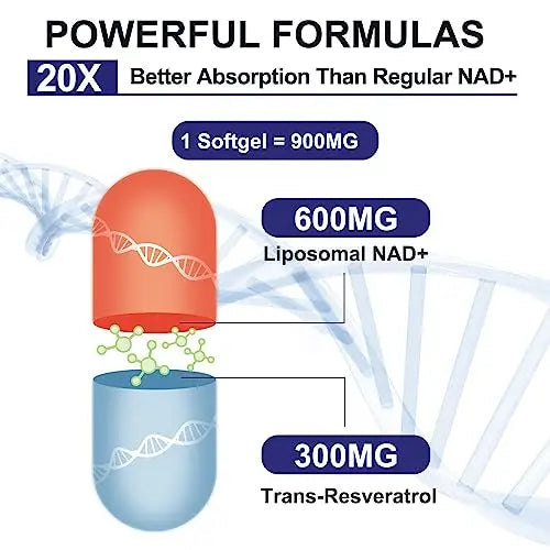 inGreens 900mg Liposomal NAD+ Supplement with 300mg Trans Resveratrol - Superior Absorption, Replaces NMN, Boost NAD+ for DNA Repair, Energy & Longevity, Aging Defense, 60 Softgels inGreensBuy Supplements Australia