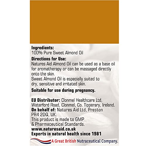 Natures Aid Almond Oil, Pure, Sweet Almond Oil, Massage Oil, Suited to Dry, Sensitive Skin natures aidBuy Supplements Australia