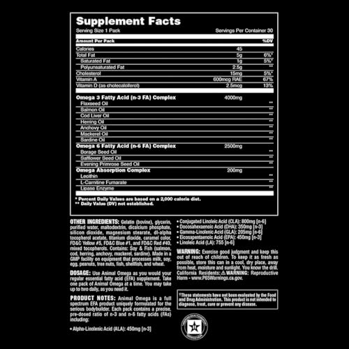 Animal Omega – Omega 3 & 6 Supplement – Fish Oil, Flaxseed Oil, Salmon Oil, Cod Liver AnimalBuy Supplements Australia