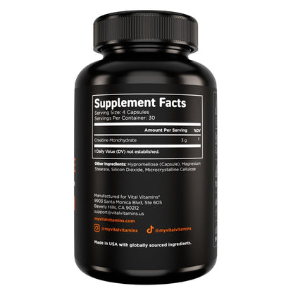Vital Vitamins Creatine Monohydrate Pills for Women & Men - Micronized Creatine Capsules - Cognitive, Strength, Recovery Support - 3g (3000mg) per Serving - Vegan, Non-GMO, 120 Count Vital VitaminsBuy Supplements Australia