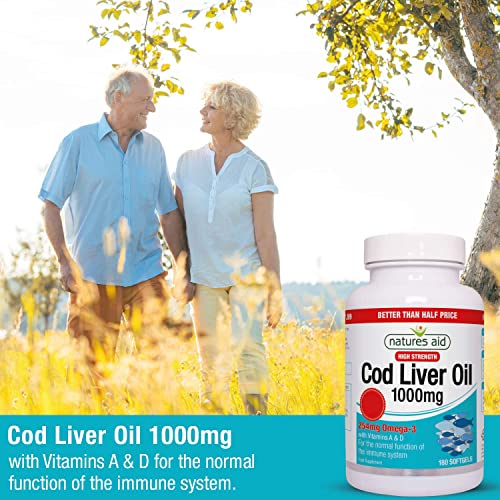 Natures Aid Cod Liver Oil, 1000 mg, 180 Softgel Capsules (High Strength, 254 mg Omega natures aidBuy Supplements Australia