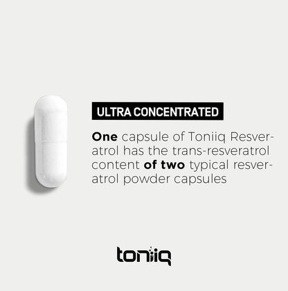 Toniiq Ultra High Purity Resveratrol Capsules - 98% Trans-Resveratrol - Highly Purified and Bioavailable - 60 Caps Reservatrol Supplement Toniiq buy supplements Au