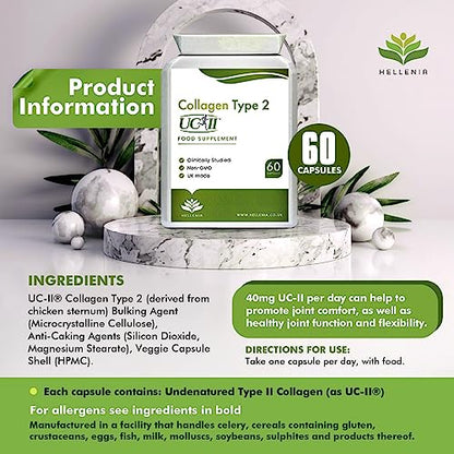 UC-II® Collagen Type 2-40mg - 60 Capsules | Joint Support | Manufactured in The UK HelleniaBuy Supplements Australia